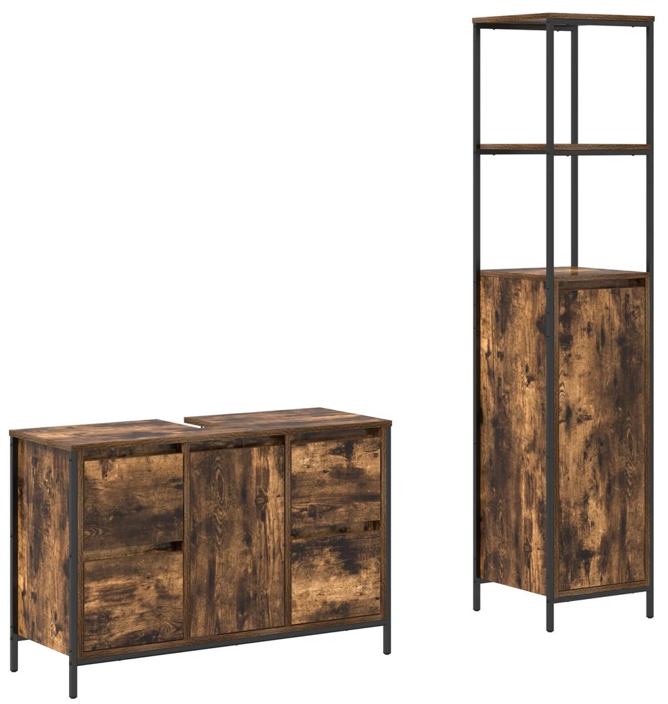 Set di mobili da bagno a 2 pezzi in rovere affumicato in legno ingegnerizzato