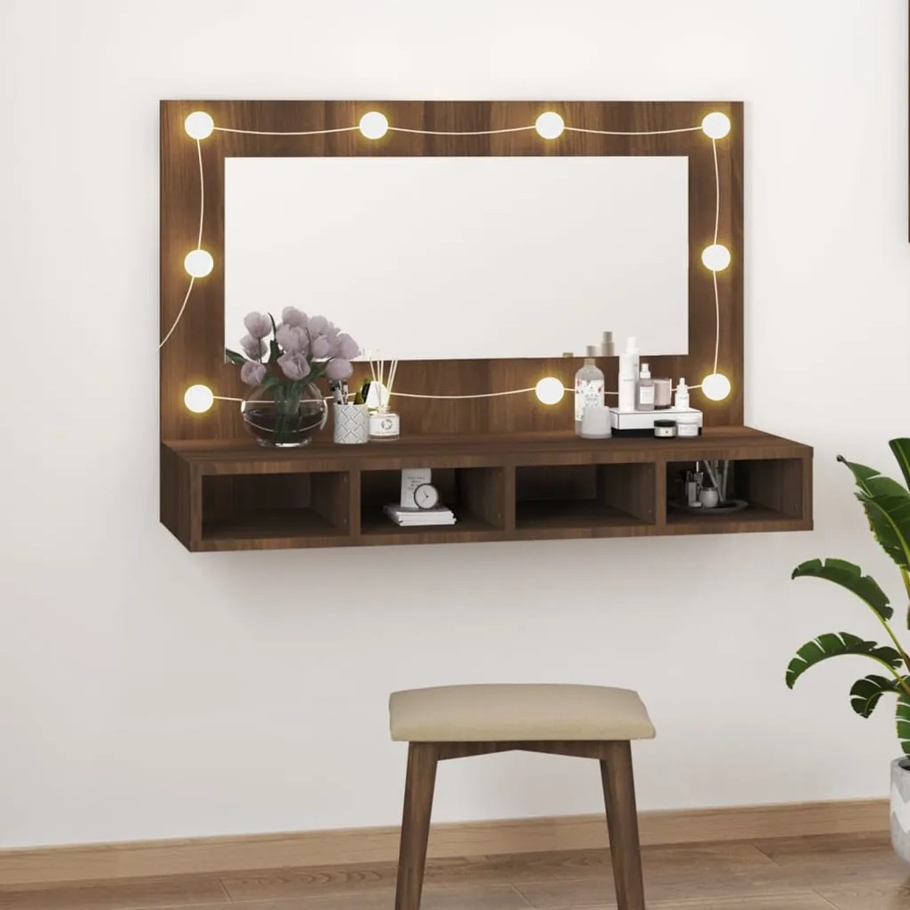 Mobile A Specchio Con Led Rovere Marrone 90x31,5x62 Cm /