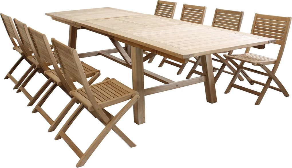 ORATOR - set tavolo in teak cm.220/300 x 100 x 77 h con 8 sedie Orator