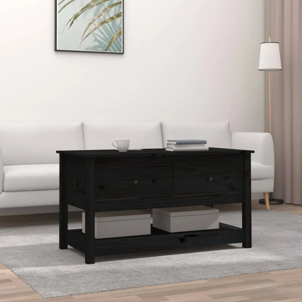 Tavolino Da Salotto Nero 102x49x55 Cm İn Legno Massello Di Pino /