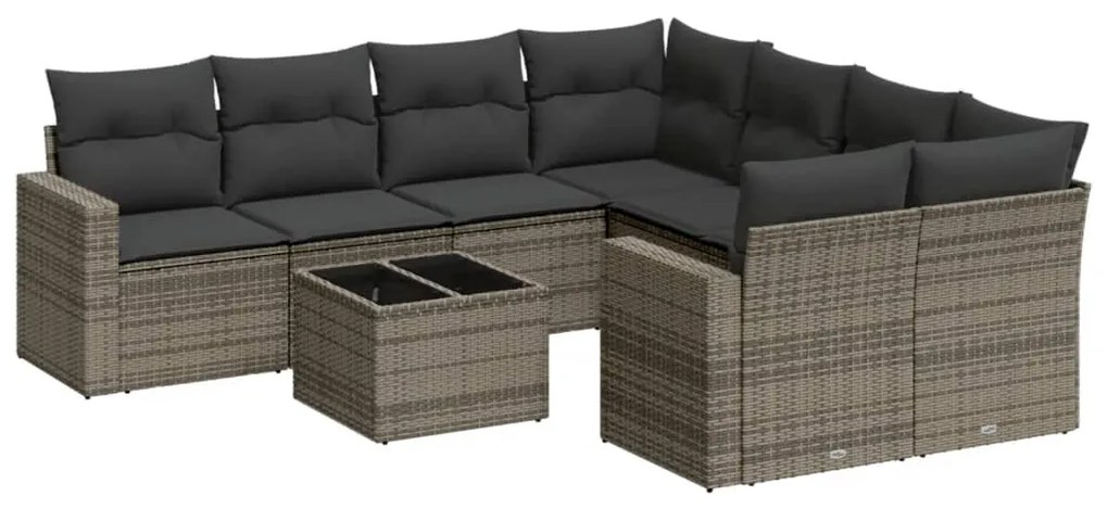 Set divano da giardino 9 pz con cuscini grigio in polyrattan