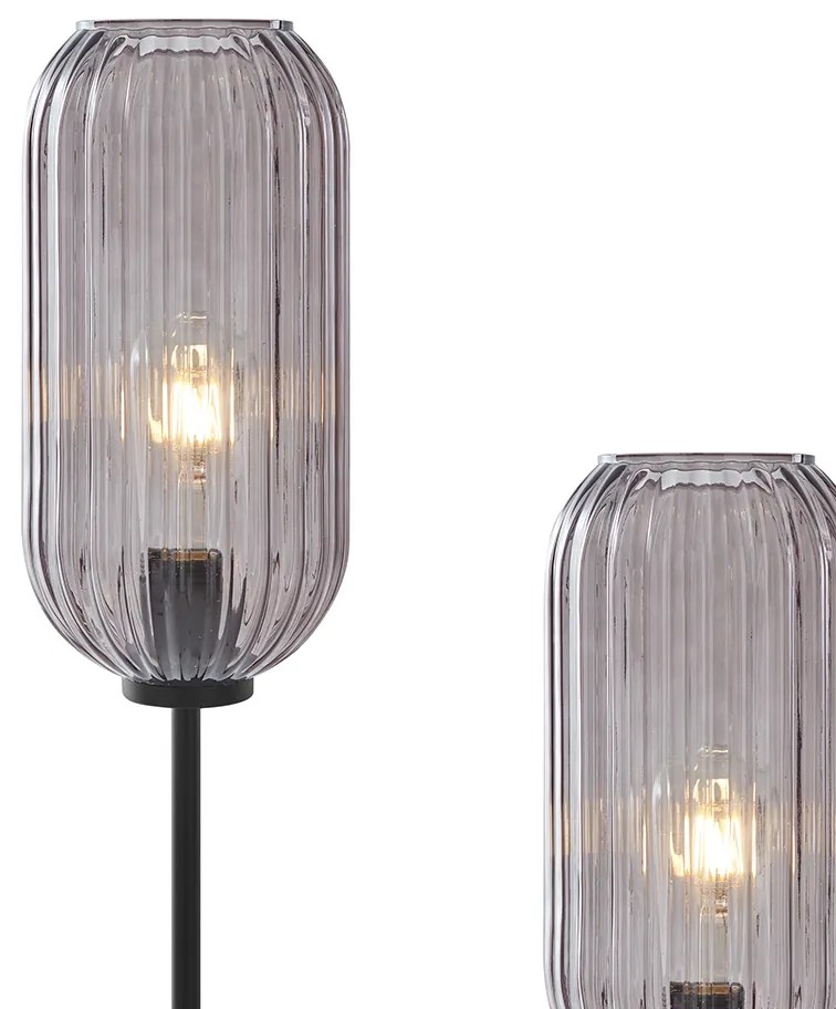 Lampada da terra Art Déco nera con vetro fumè a 2 luci - Rid