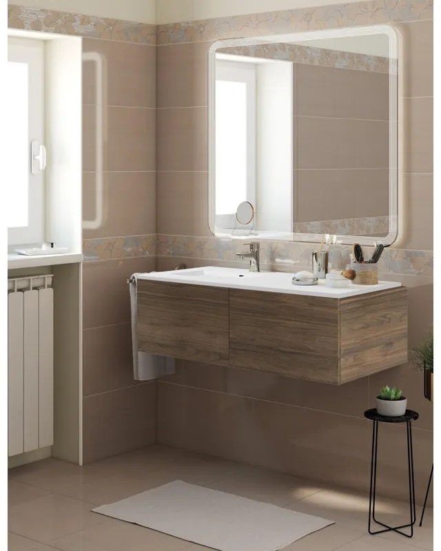 Mobile sottolavabo e lavabo Neo rovere noce L 120 x H 32 x P 48 cm 1 vasca 2 cassetti