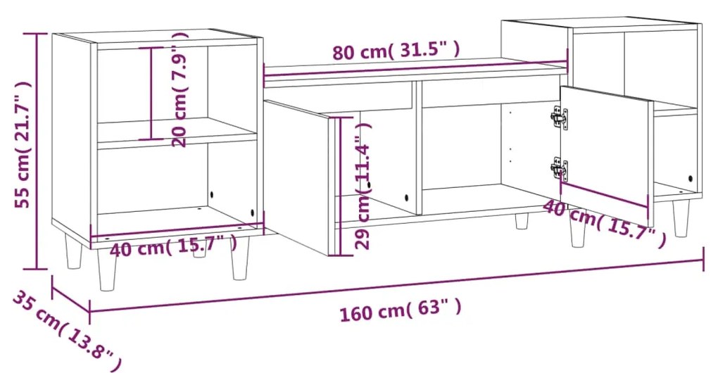 Mobile Porta TV Rovere Sonoma 160x35x55 cm Legno Multistrato