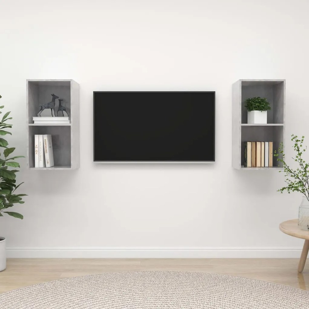 Mobile tv a parete 2 pz grigio cemento in truciolato