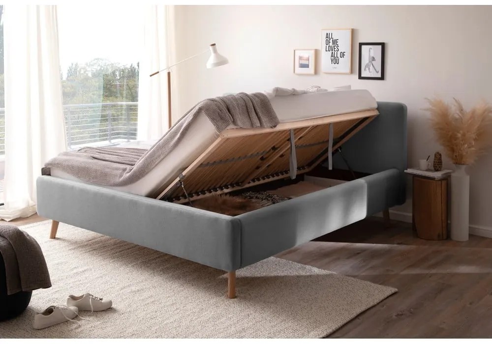 Letto matrimoniale imbottito grigio con contenitore con rete inclusa 160x200 cm Mattis – Meise Möbel