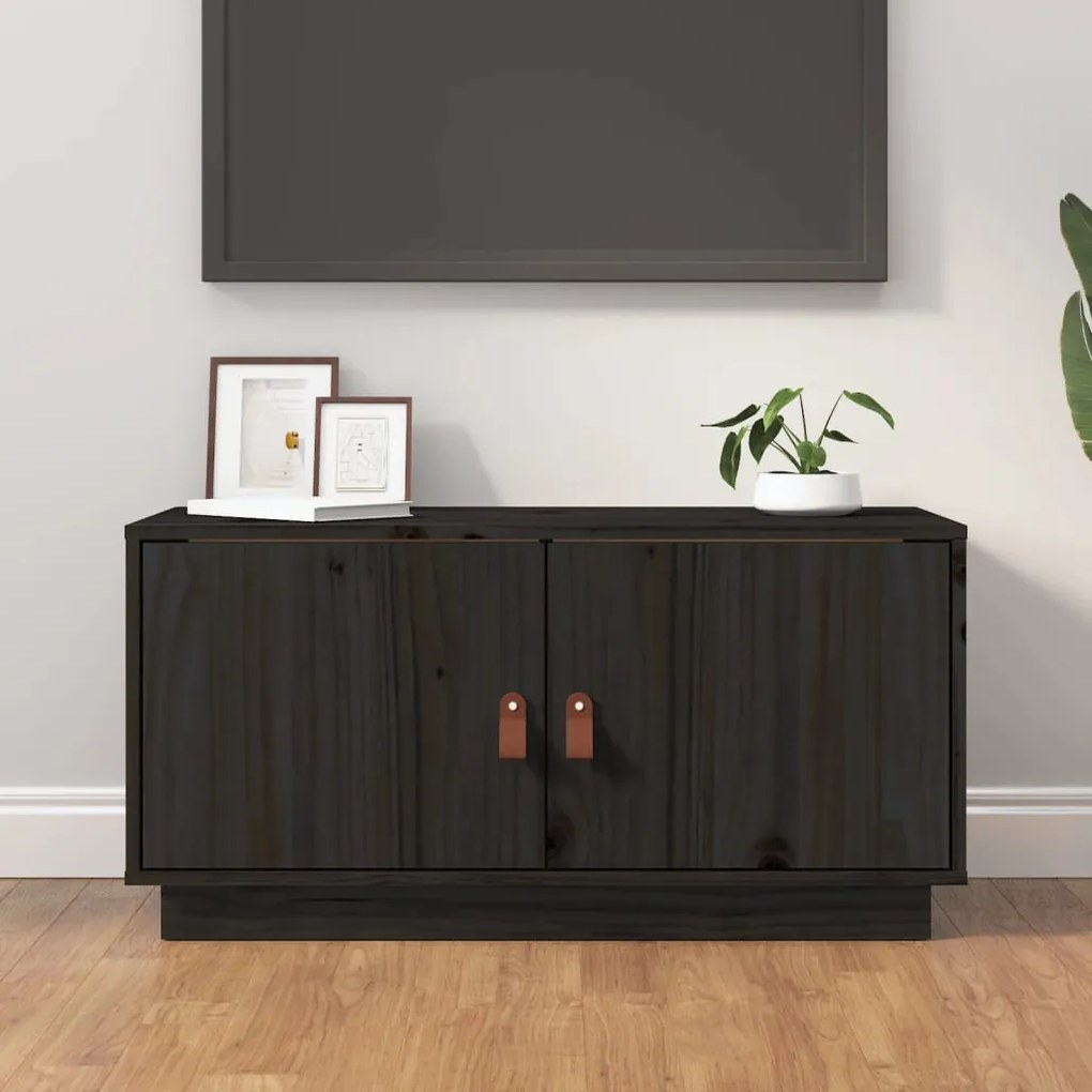 Mobile porta tv nero 80x34x40 cm in legno massello di pino