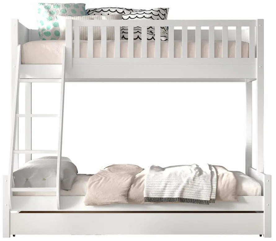 Letto a castello in pino bianco con spazio contenitivo 140x200/90x200 cm SCOTT - Vipack