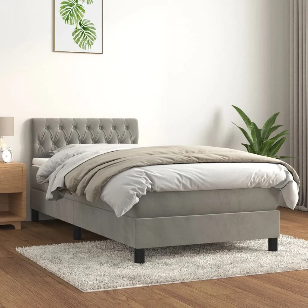 Giroletto A Molle Con Materasso Grigio Chiaro 100x200cm Velluto /