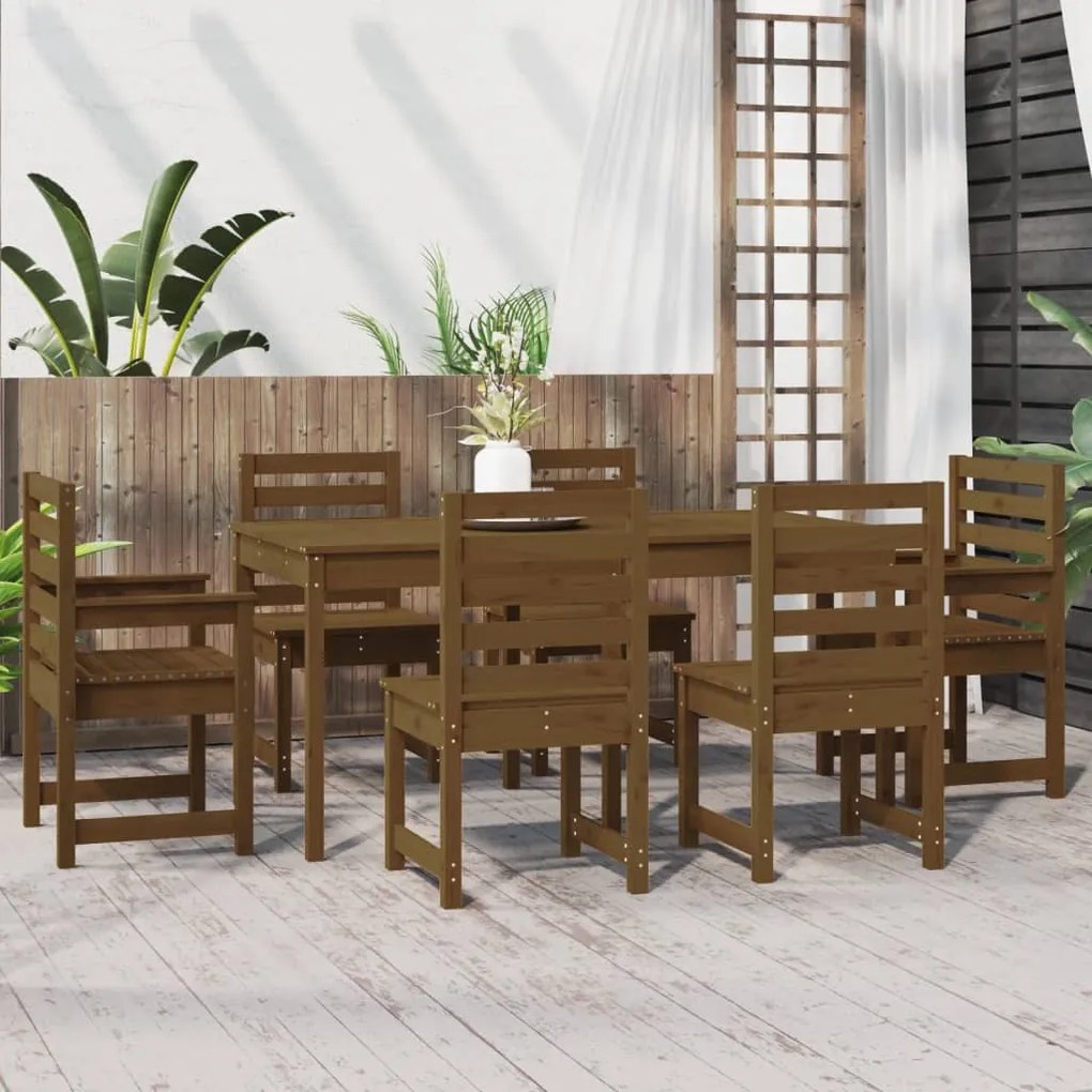 Set da Pranzo da Giardino 7 pz Miele in Legno Massello di Pino