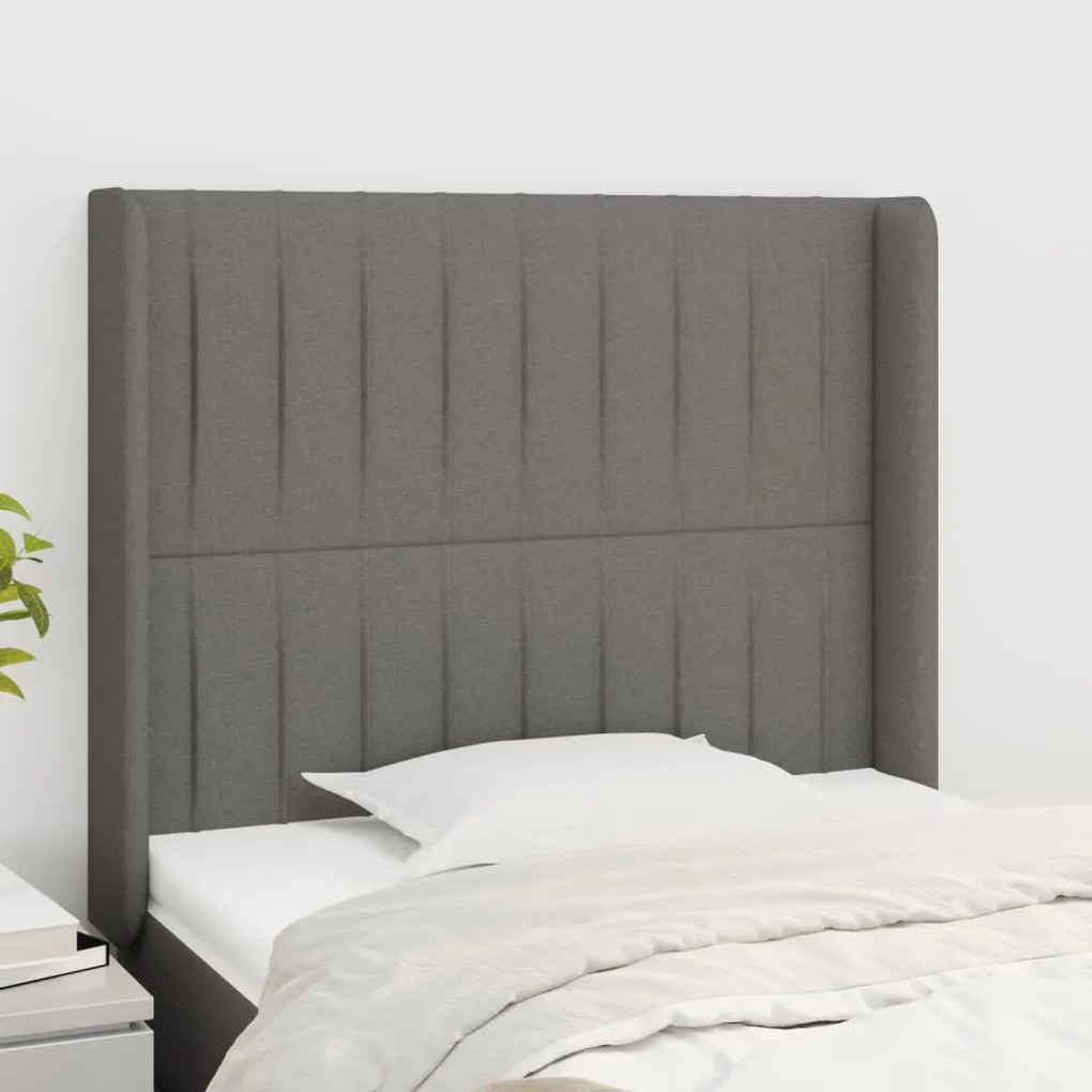 Testiera Ad Orecchio Grigio Scuro 83x16x118/128 Cm İn Tessuto /