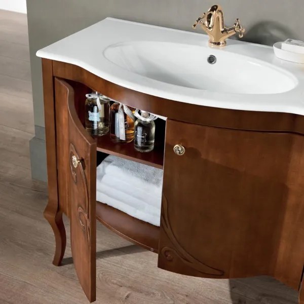 Mobile bagno classico MARTINA 90 cm - Noce - 2 ante - Lavabo