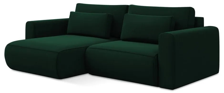 Divano angolare verde allungabile/con contenitore (con penisola a sinistra/con chaise lounge) con rivestimento in velluto Kapua – Makamii