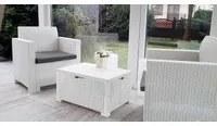 Salottino da esterno Neptune, Set da giardino con cuscini, Salottino effetto rattan, 100% Made in Italy, Bianco