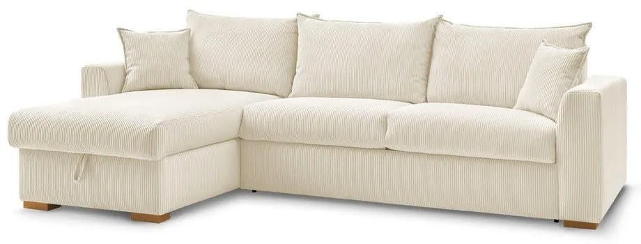 Divano angolare color crema allungabile (con composizione variabile) con rivestimento in velluto a coste Augustin – Bobochic Paris