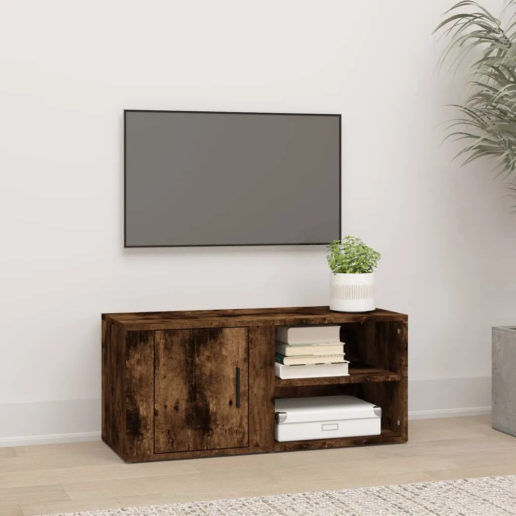 Mobile Porta Tv Rovere Fumo 80x31,5x36 Cm İn Legno Multistrato /