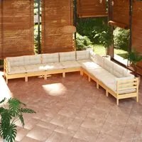 Set Divani da Giardino 9 pz con Cuscini Crema Massello di Pino 3096815