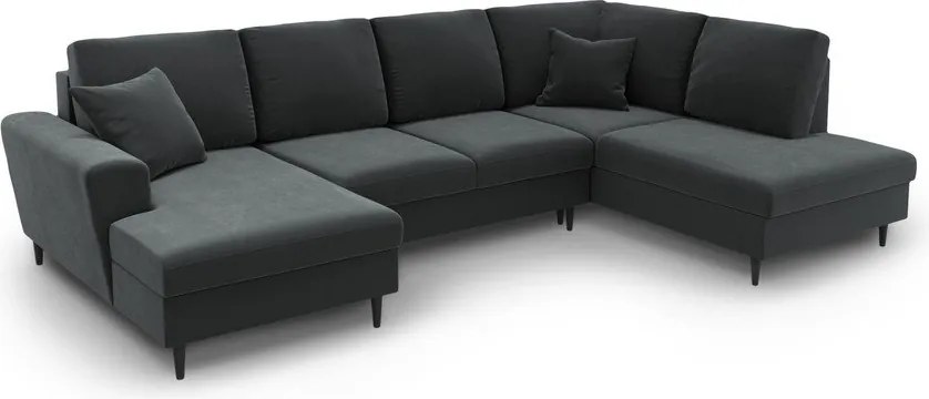 Divano angolare grigio scuro allungabile e con contenitore (con penisola a destra/a U) con rivestimento in velluto Kyoto – Cosmopolitan Design