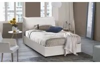 Letto piazza e mezza Letizia, Letto contenitore con rivestimento in ecopelle, Made in Italy, Apertura frontale, con materasso cm 120x200 incluso, Bianco