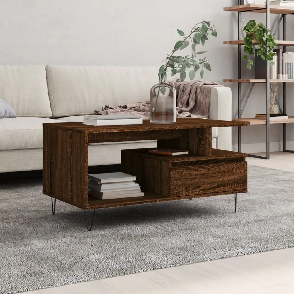 Tavolino Salotto Rovere Marrone 90x49x45 Cm Legno Multistrato /