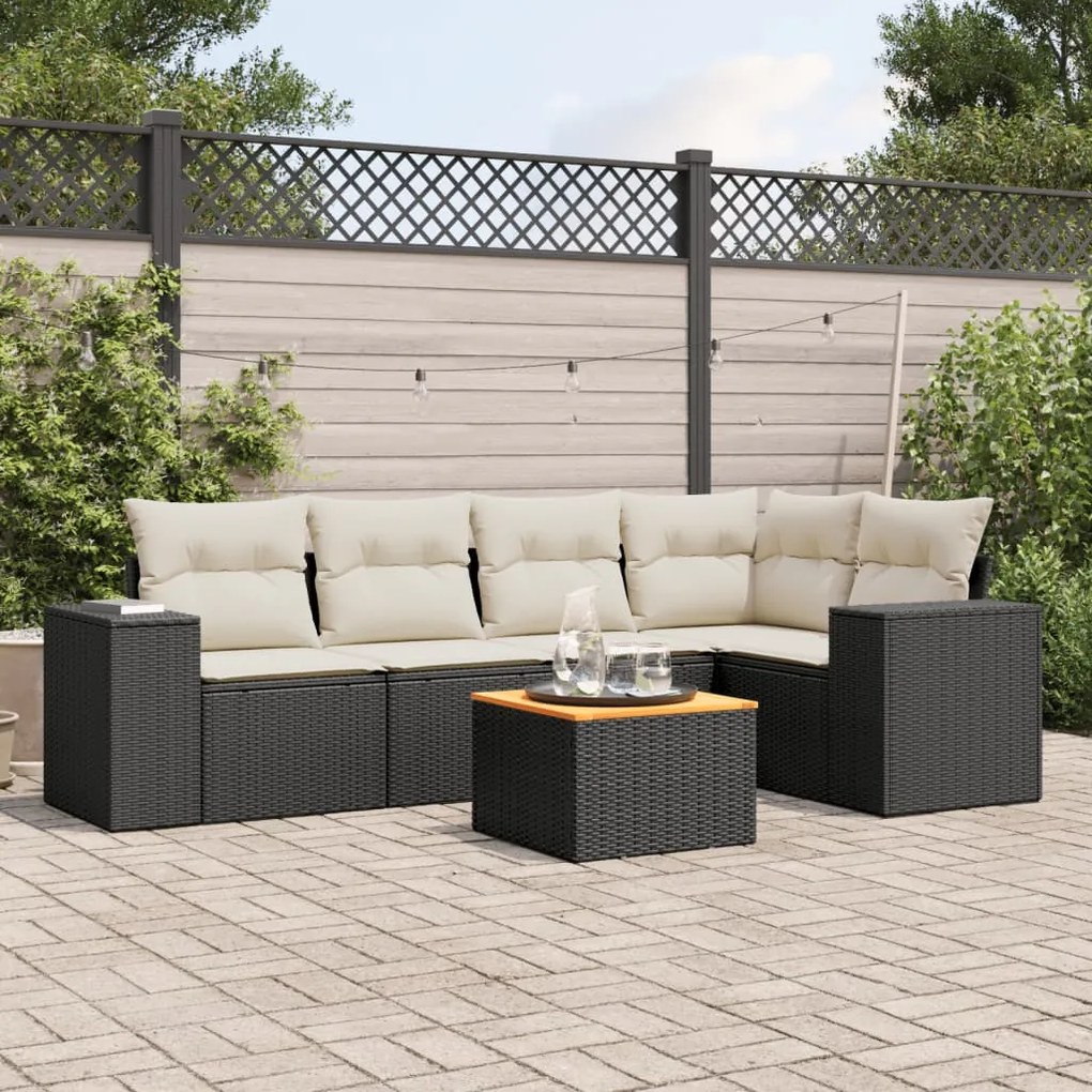 Set Divano da Giardino 6 pz con Cuscini Nero in Polyrattan