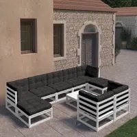 Set Divani da Giardino 10 pz Cuscini Bianchi Massello di Pino cod mxl 41028