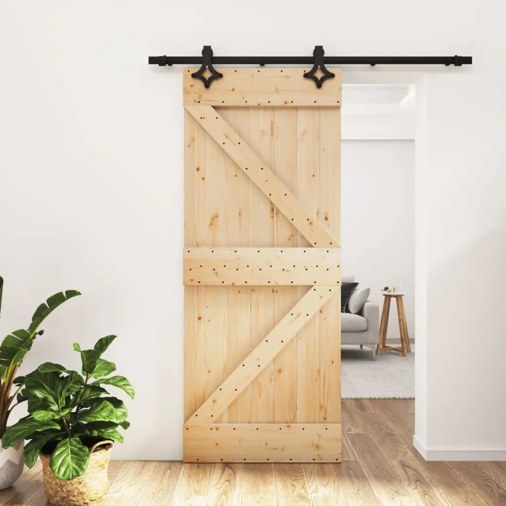 Porta Scorrevole Con Set Hardware 85x210 Cm Legno Massello Pino /