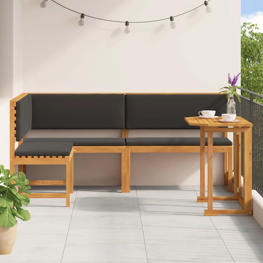 Set bistro da giardino 3 pezzi con cuscini in legno massello di acacia