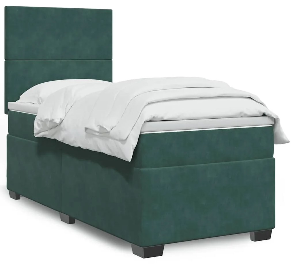 Giroletto A Molle Con Materasso Verde Scuro 80x200 Cm Velluto /