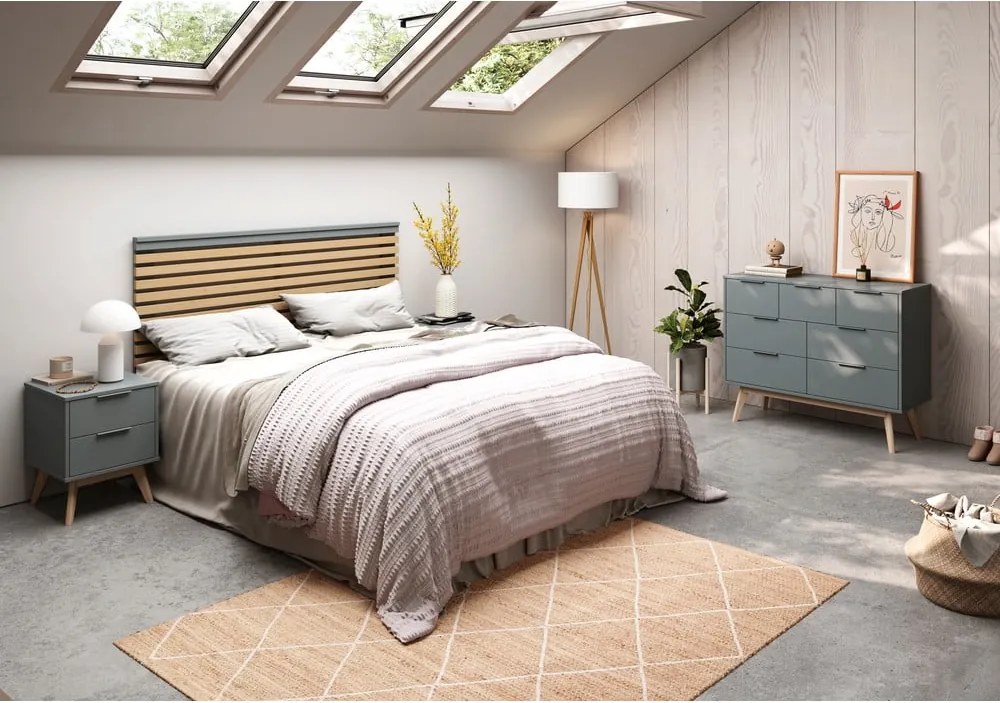 Testiera di colore naturale/verde polveroso con effetto pino 146x100 cm Pisco – Marckeric