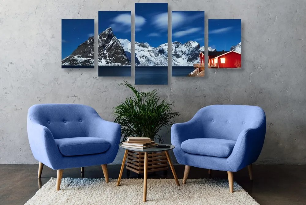 Quadri 5 pezzi – Paesaggio notturno in Norvegia