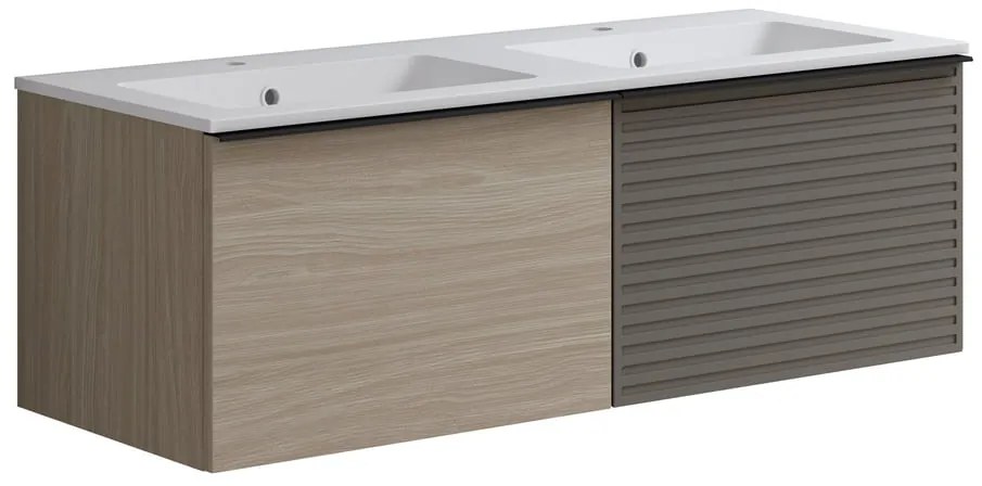 Mobile bagno sospeso con lavabo L 120 x H 40 cm grigio carbone/olmo rousseau 2 cassetti per doppia vasca Pixel