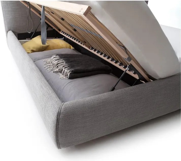 Letto matrimoniale imbottito grigio con contenitore con rete inclusa 180x200 cm Atesio – Meise Möbel