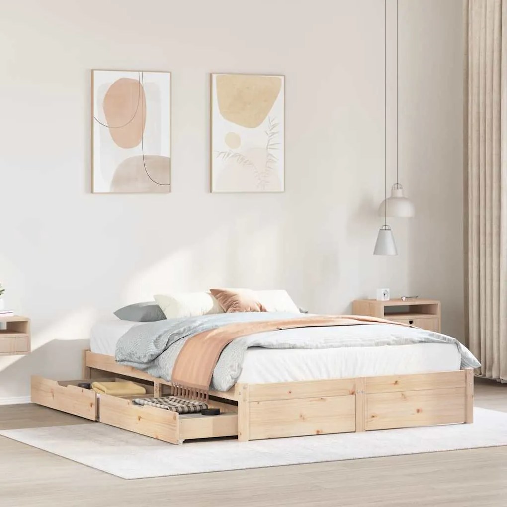 Letto Senza Materasso 140x200 Cm İn Legno Massello Di Pino /