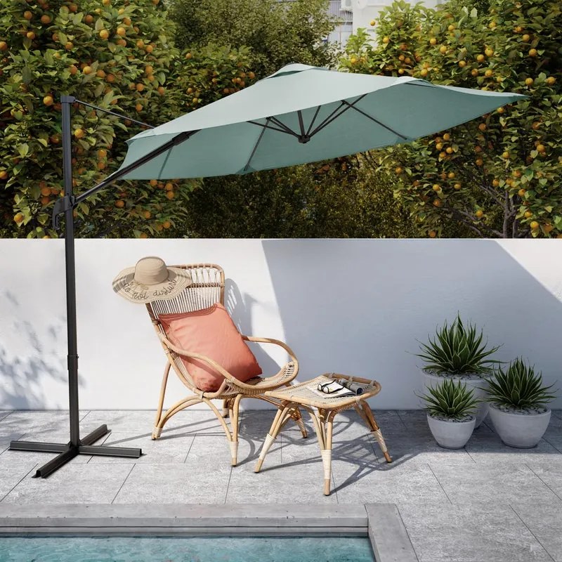 Ombrellone decentrato grigio Avea NATERIAL Ø 289 cm con telo blu