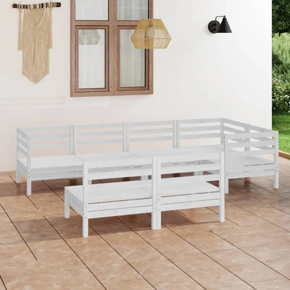 Set salotto da giardino 7 pz in legno massello di pino bianco