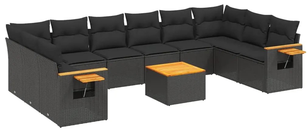 Set Divani da Giardino 11 pz con Cuscini in Polyrattan Nero