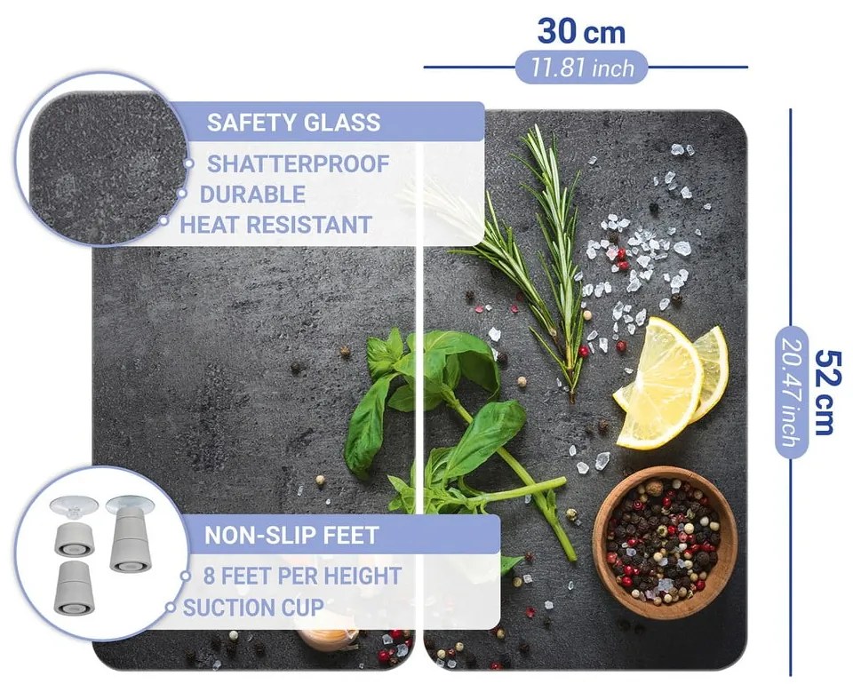 Set di 2 copri stufe in vetro grigio Herbs Universal - Wenko