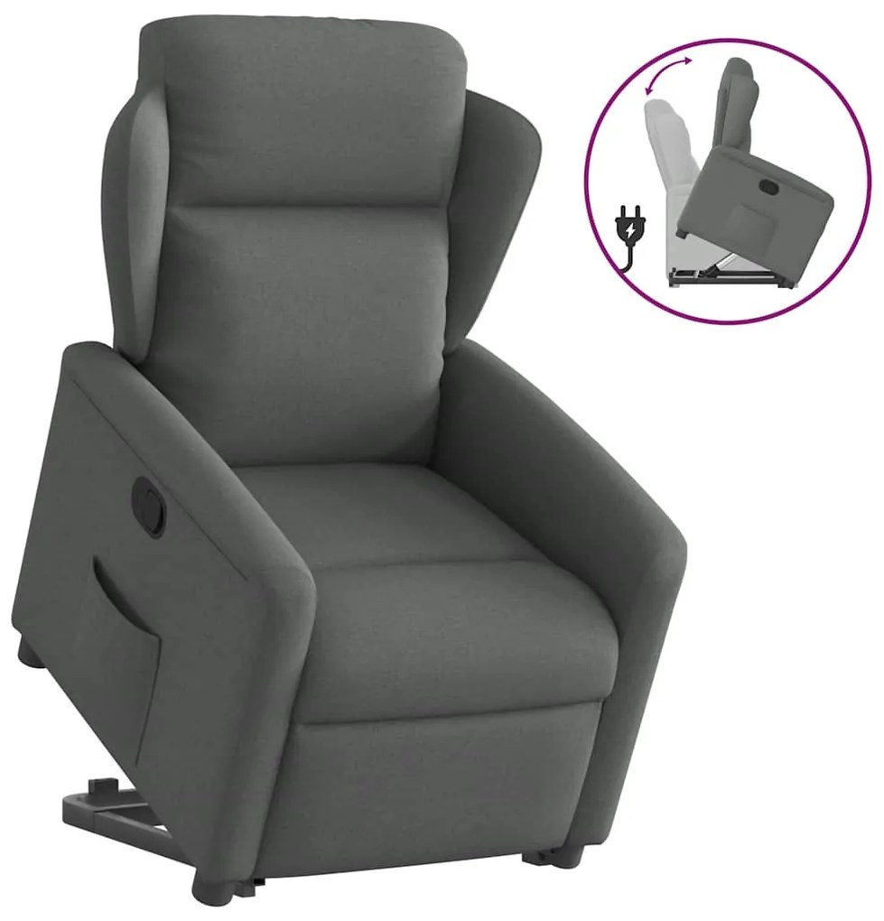 Poltrona Alzapersona Reclinabile Grigio Scuro İn Tessuto /