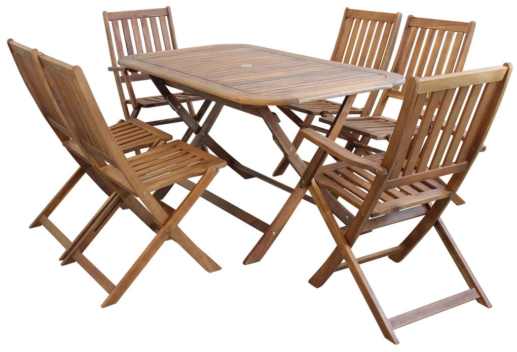 SOLEA - set tavolo in alluminio e teak cm 150 x 80 x 74 h con 4 sedie e 2 poltrone Dresda