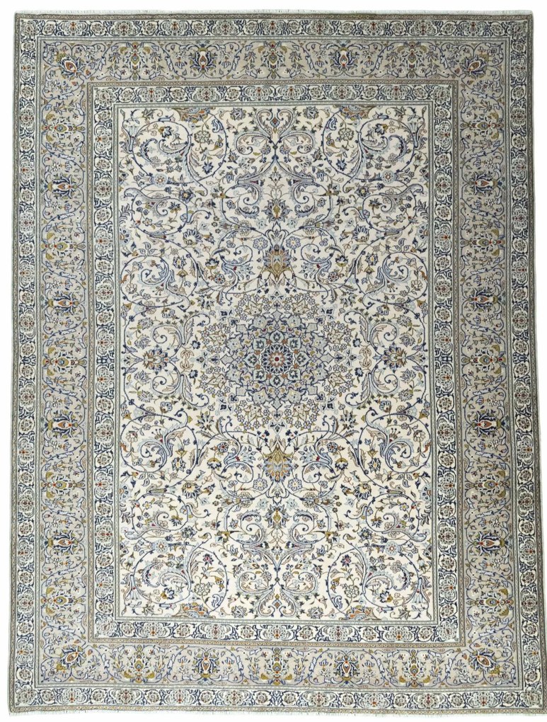 Kashan Tappeto 400x300 Beige (Iran) Annodato A Mano