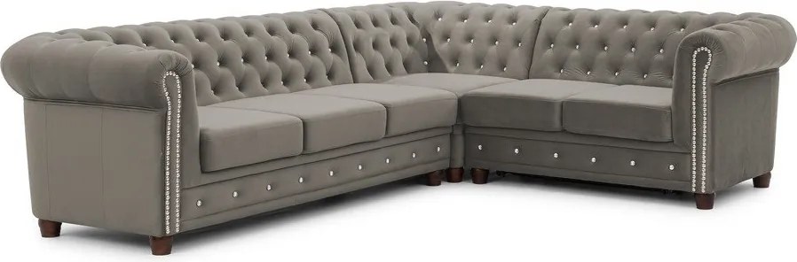 Divano angolare grigio allungabile (con penisola a destra/a L) con rivestimento in velluto York Blik – Ropez