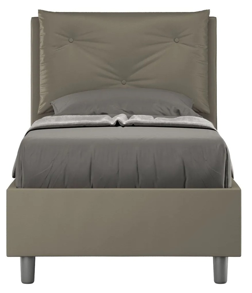 Letto singolo imbottito similpelle Appia 80x210 senza rete, con rete, contenitore, Cappuccino / Contenitore