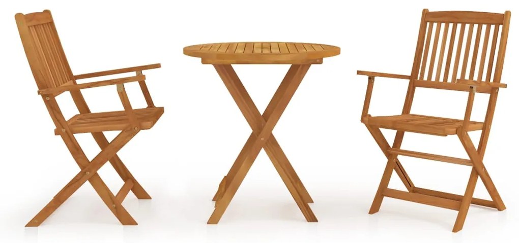 Set Da Pranzo Da Giardino 3 Pz Pieghevole İn Massello Di Acacia /