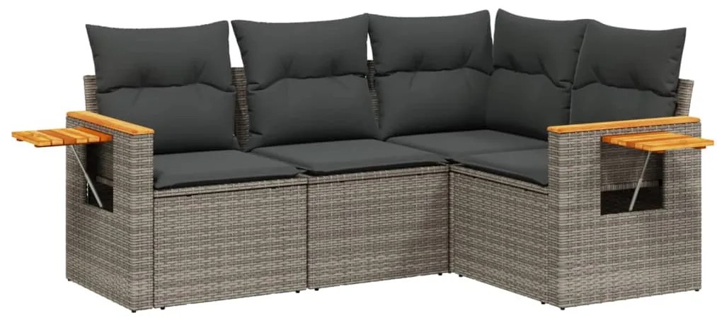 Set divani da giardino 4 pz con cuscini in polyrattan grigio