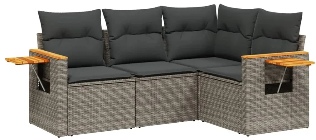 Set divani da giardino 4 pz con cuscini in polyrattan grigio