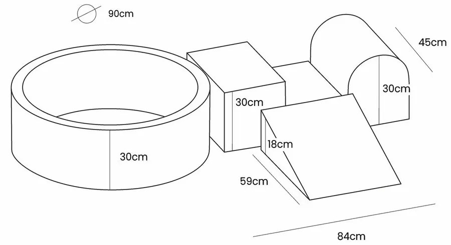 Gioco per psicomotricità grigio in velluto 3 pz altezza totale 30 cm 225x90 cm Montessori – Meowbaby