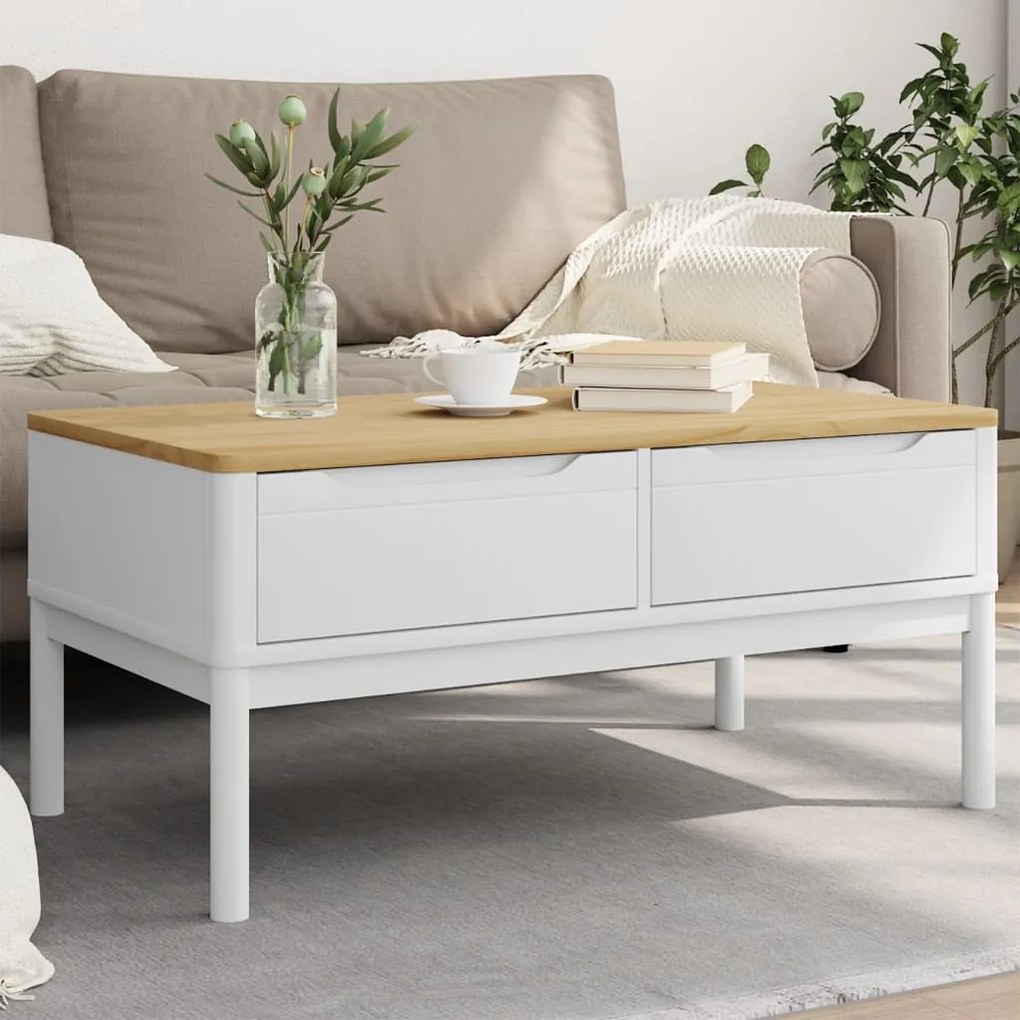 Tavolino Floro Bianco 99x55,5x45 Cm İn Legno Di Pino /
