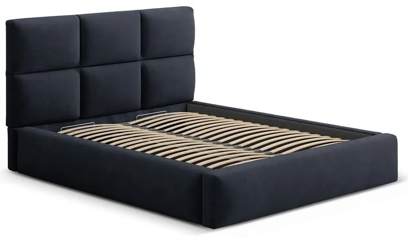 Letto matrimoniale imbottito blu scuro con contenitore con rete inclusa 140x200 cm Libera – Windsor &amp; Co Sofas