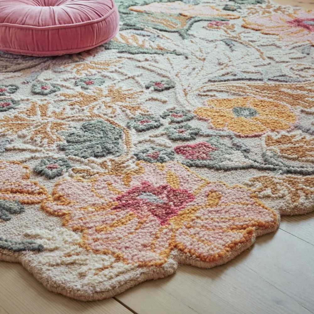 Tappeto in lana rosa chiaro tessuto a mano 160x230 cm Daphne Shaped Floral - Flair Rugs